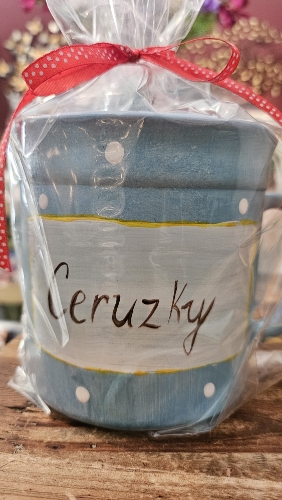 Hrnček veľký-Ceruzky, belaso-modrý 