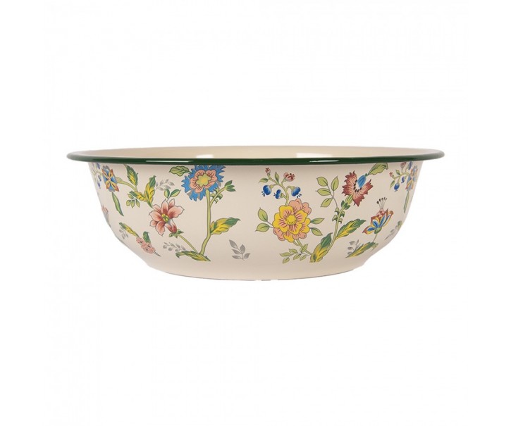 Béžová dekoračná smaltovaná misa s kvetmi Vintage 1 - Ø 30*9 cm / 3000 ml
