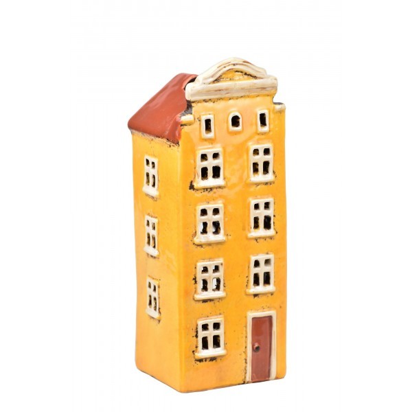 Keramický domček na čajovú sviečku, žltý 17,5x7x6,5 cm