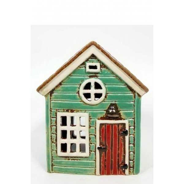 Keramický domček na čajovú sviečku, zelený 14,5x11,5x8,5 cm