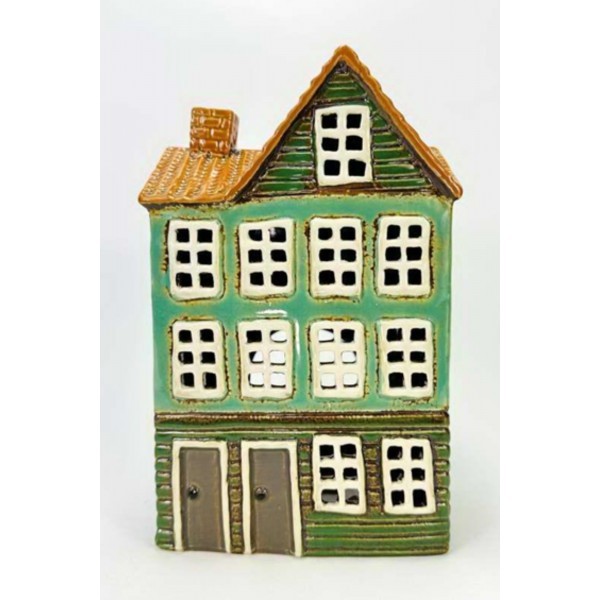 Keramický domček na čajovú sviečku, zelený 23,5x15x10 cm