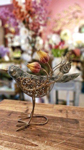 Vtáčik Physalis Steampunk sivo-hnedý 30cm/31cm