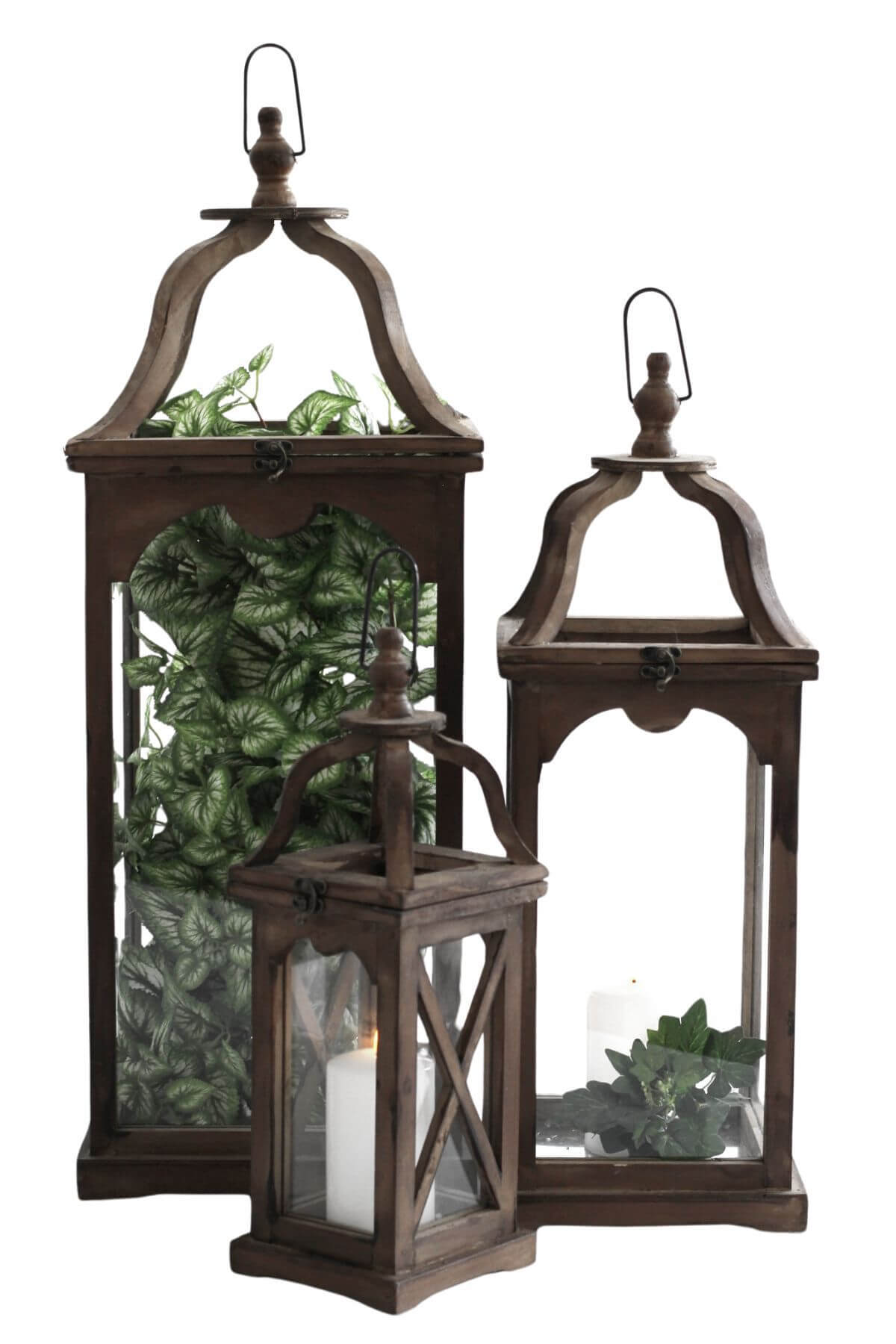 Hnedý drevený lampáš,78cm