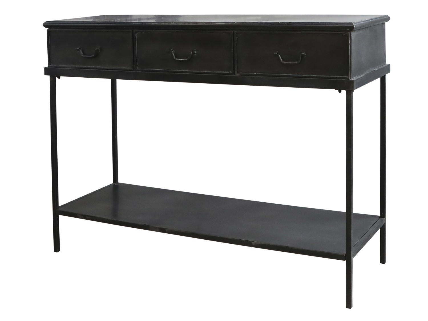 Čierny kovový konzolový stôl s 3-mi šuplíkmi Factory - 123*41*91cm