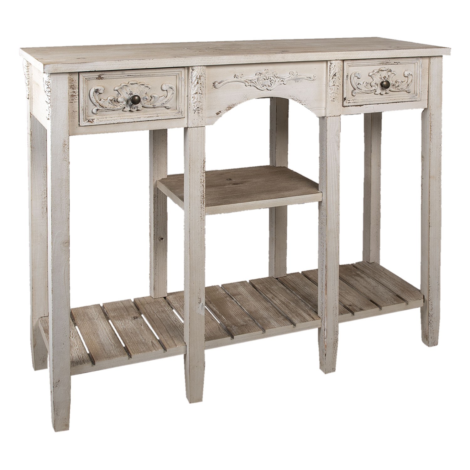 Biely vintage drevený stolík Benedicto - 125*40*97 cm
