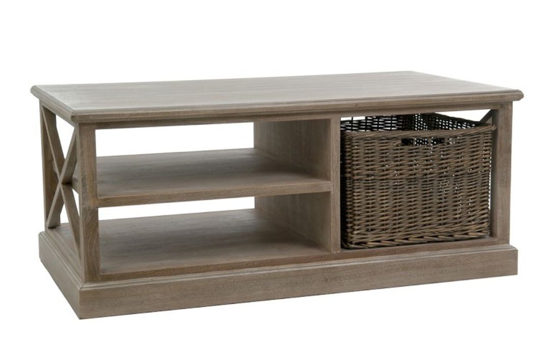 Drevený konferenčný stolík s košíkom Jerome - 120*69*51 cm